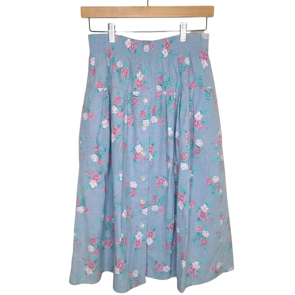Jessica Scott 80s Blue Floral Midi‎ Cottagecore Prairie Soft Grunge Skirt 14